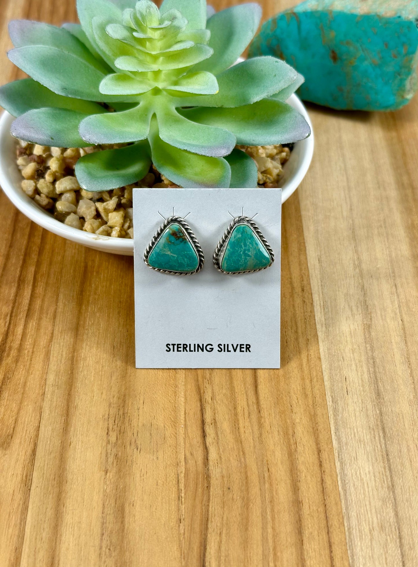 Kingman Turquoise Triangle Stud Earrings