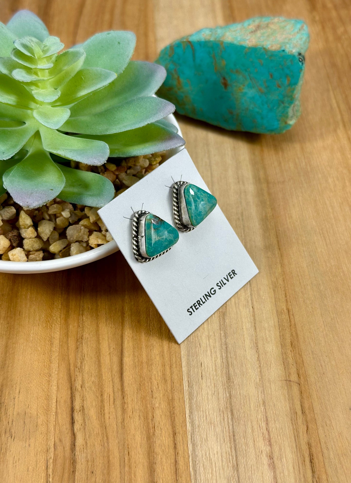 Kingman Turquoise Triangle Stud Earrings