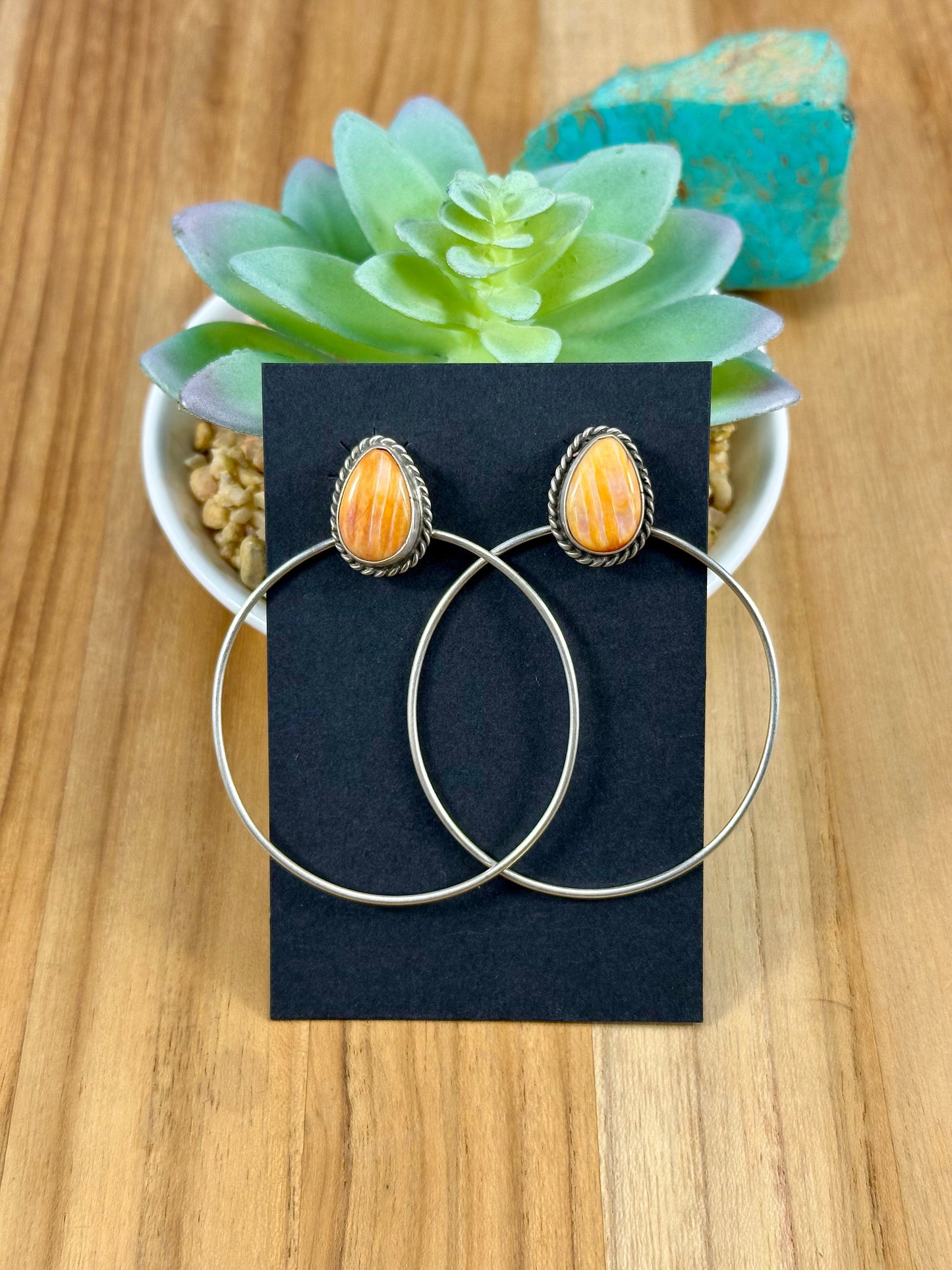 Orange Spiny Teardrop Hoop Earrings
