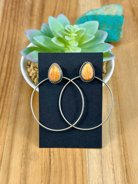 Orange Spiny Teardrop Hoop Earrings