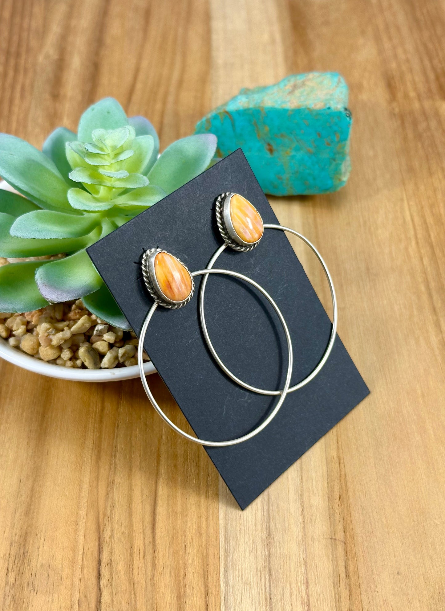 Orange Spiny Teardrop Hoop Earrings