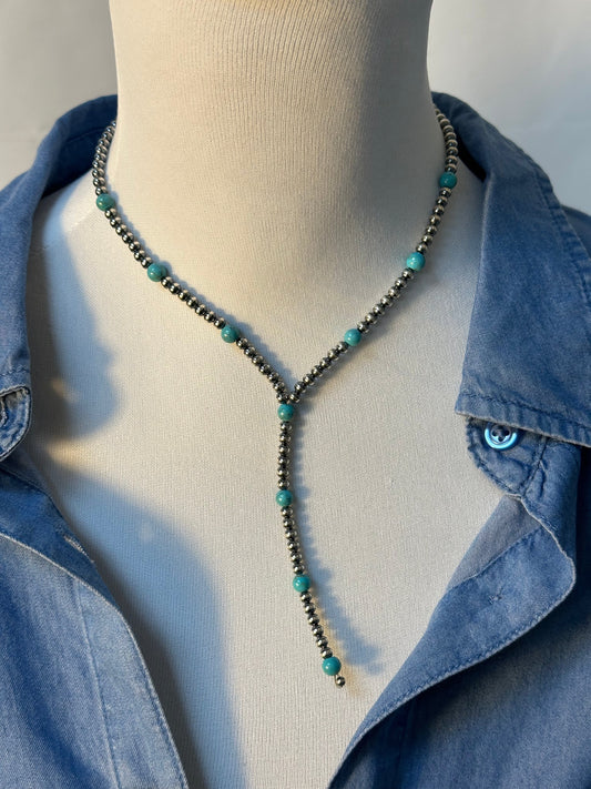 4mm Kingman and Sterling Pearl Y Necklace