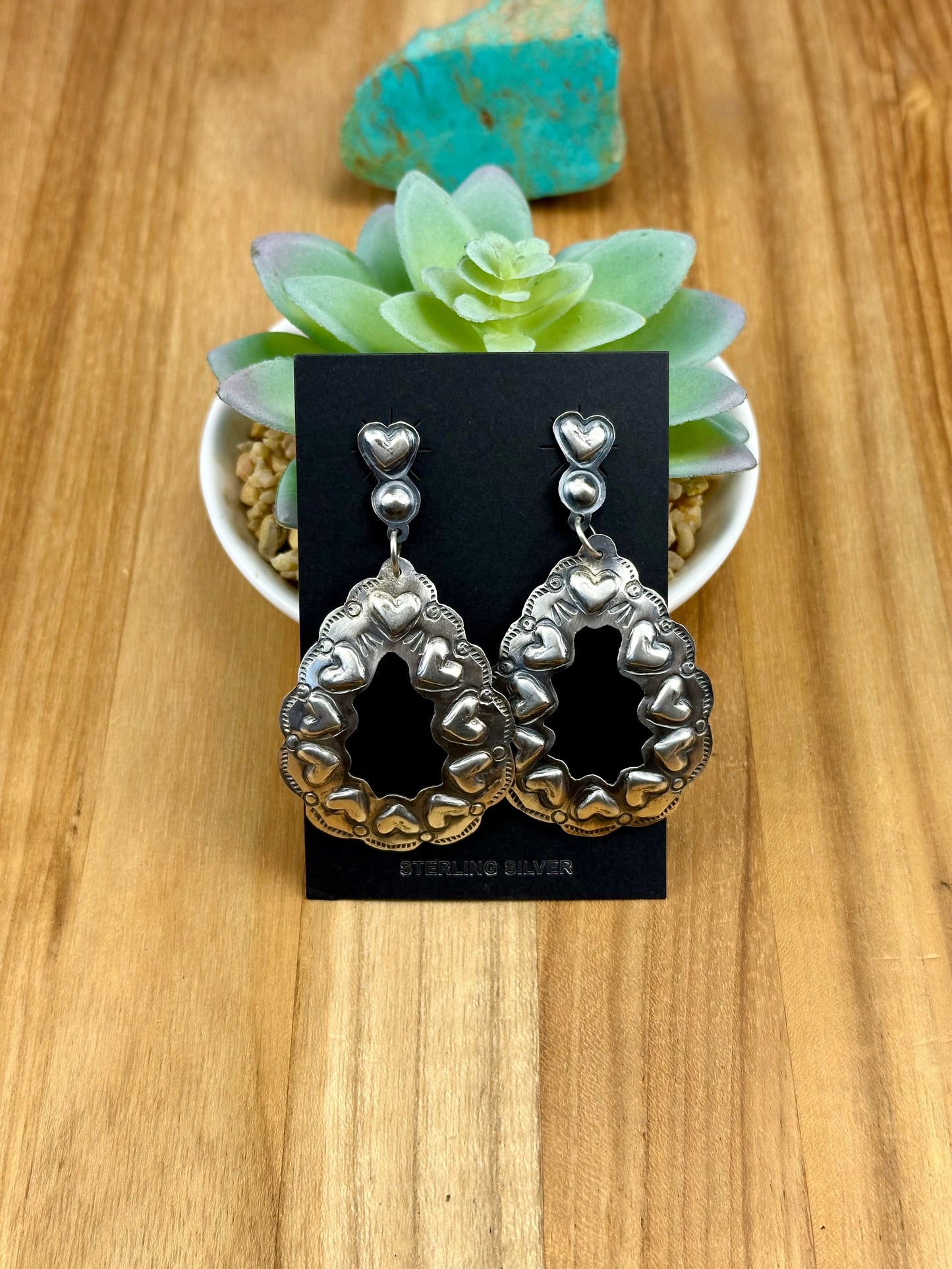 Sterling Silver Heart Stamped Concho Earrings