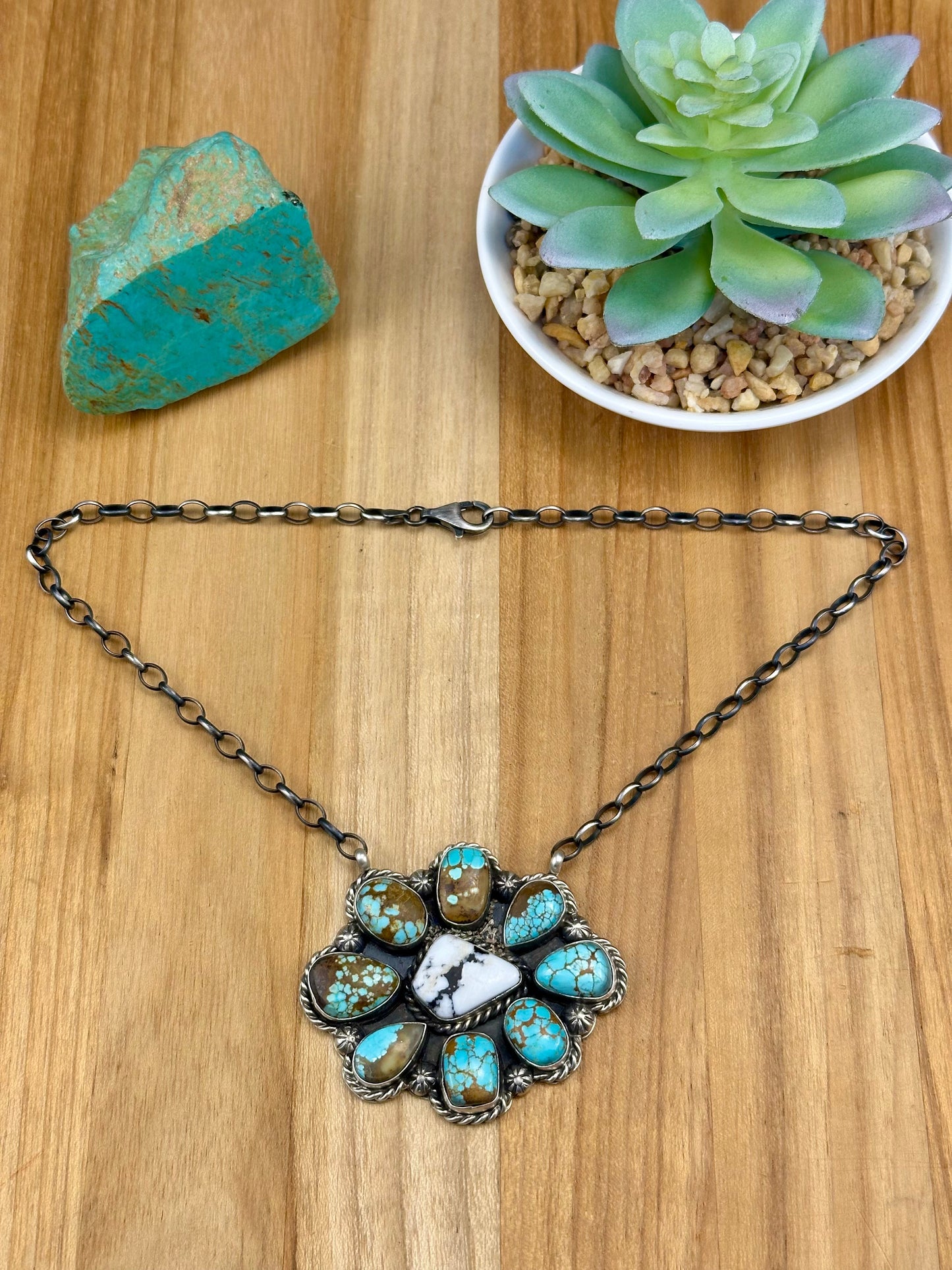 #8 Turquoise and White Buffalo Cluster Necklace