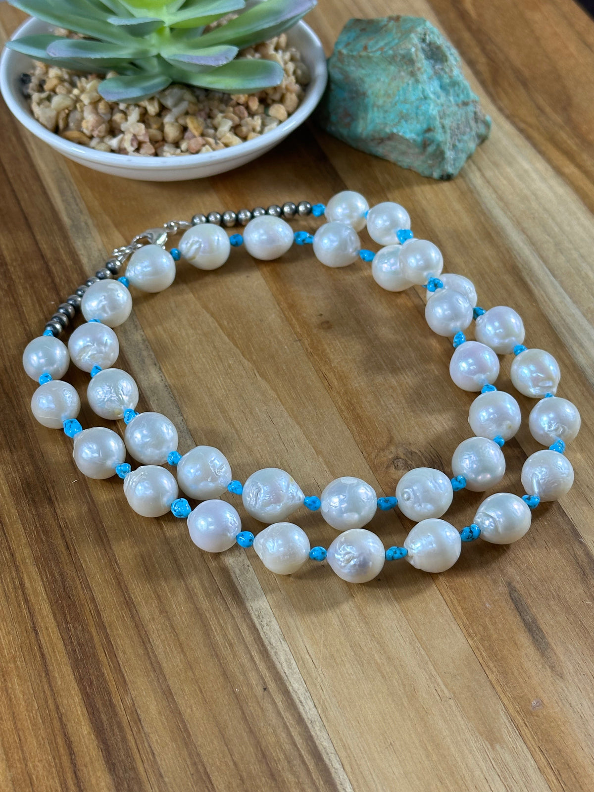 30" Kingman and Freshwater Pearl Necklace