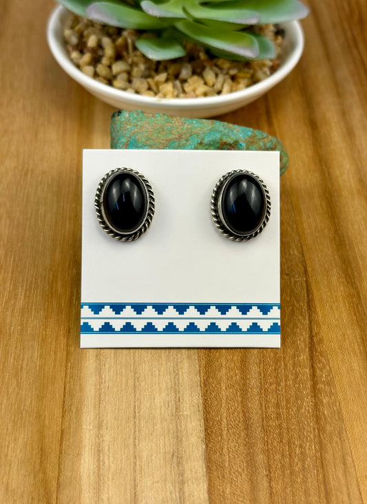 Black Onyx Sterling Stud Earrings