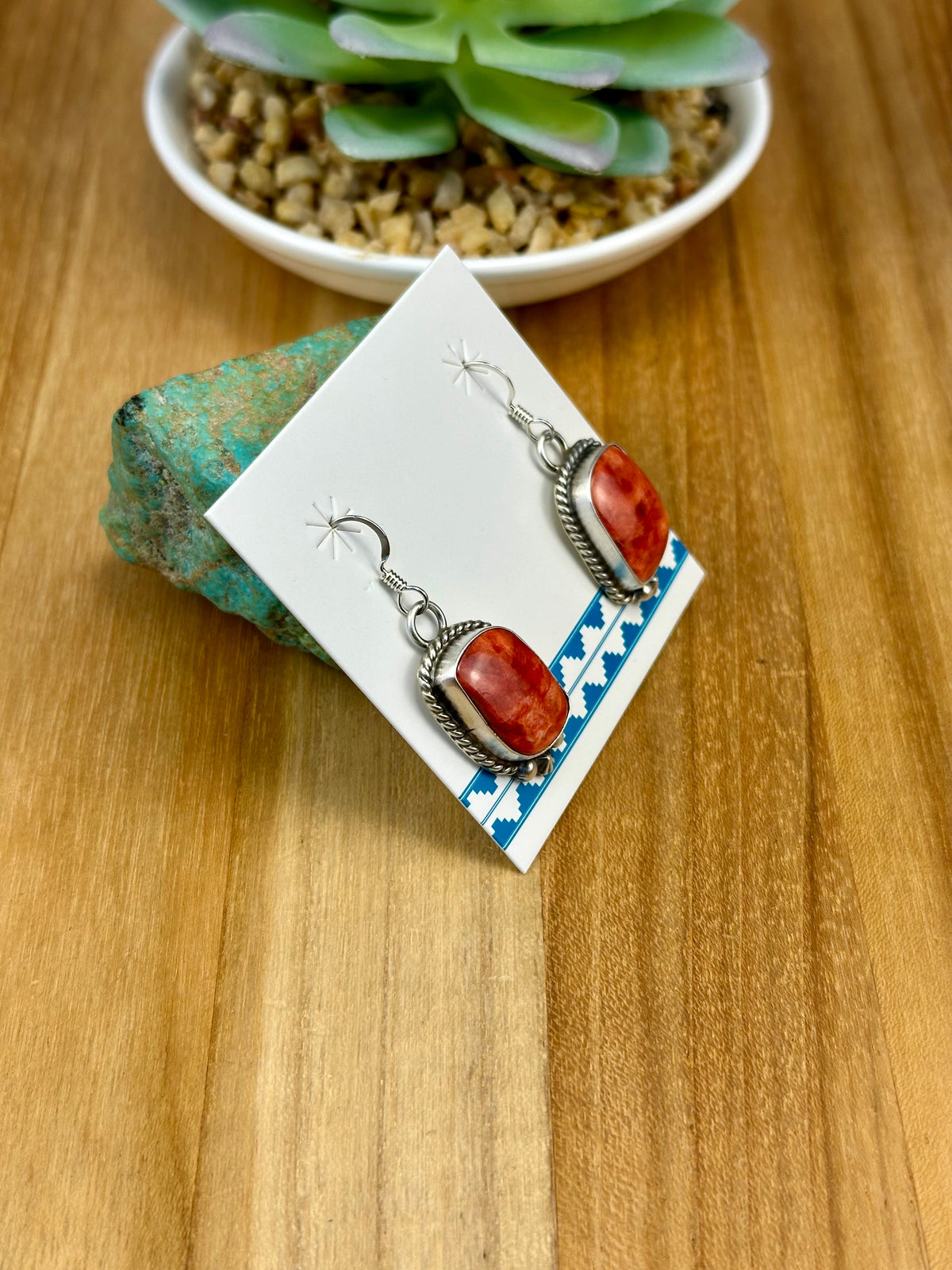 Red Spiny Sterling Dangle Earrings
