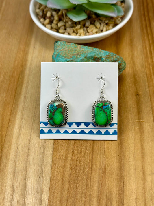 Peacock Dahlia Rectangle Dangle Earrings