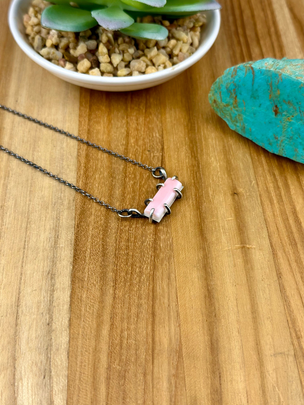 Pink Conch Sterling Waterproof Bar Necklace