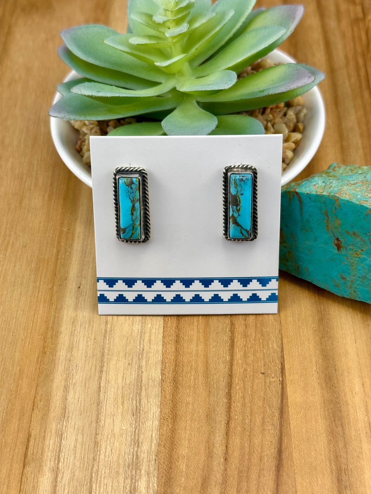 Kingman Turquoise Bar Sterling Stud Earrings