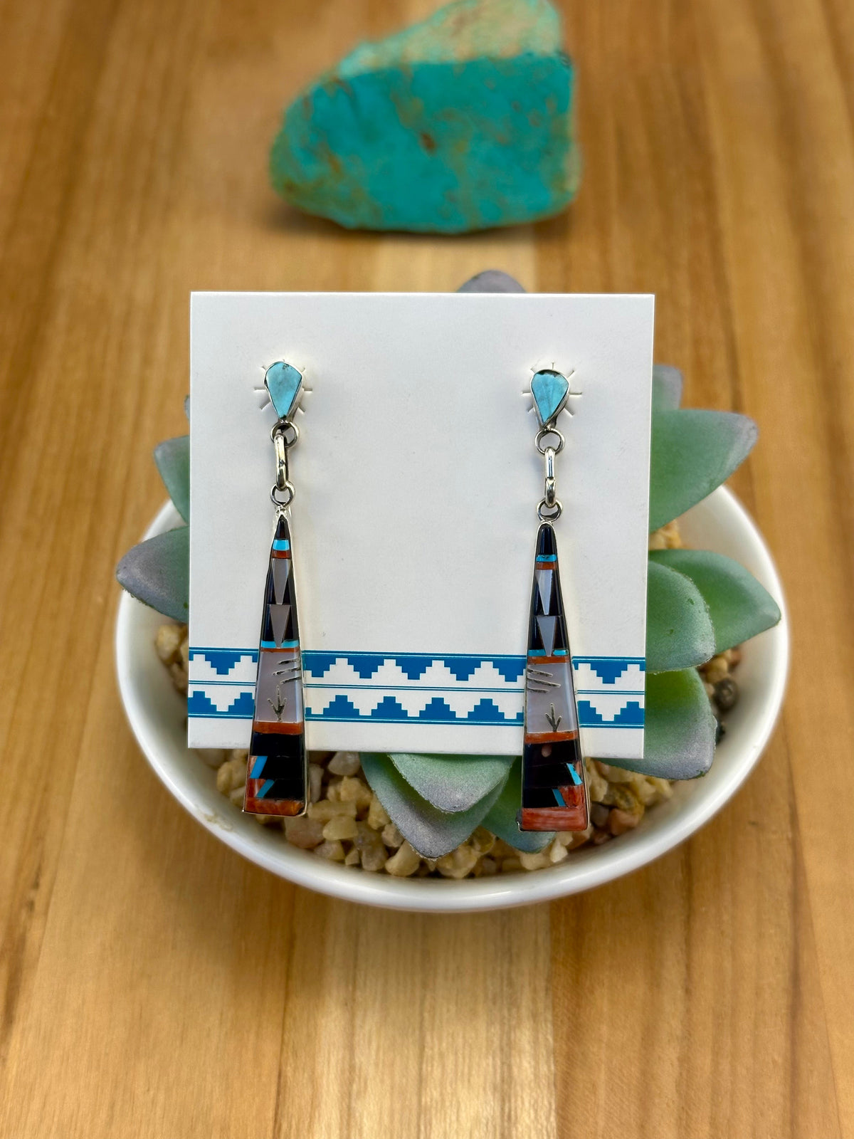 Multicolor Stone Inlay Dangle Earrings