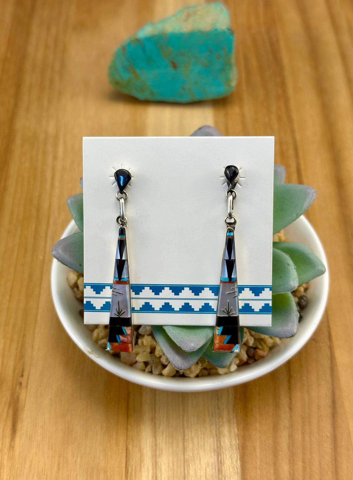 Multicolor Stone Inlay Dangle Earrings