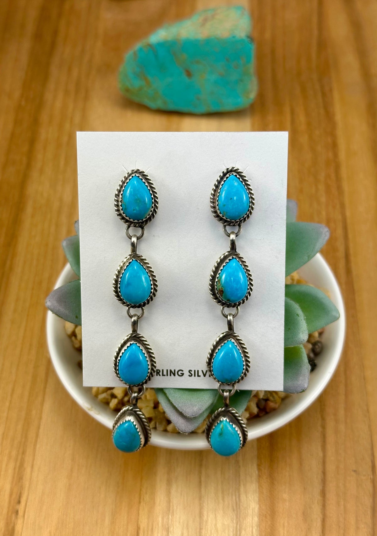 Kingman Turquoise 4 Stone Dangle Earrings