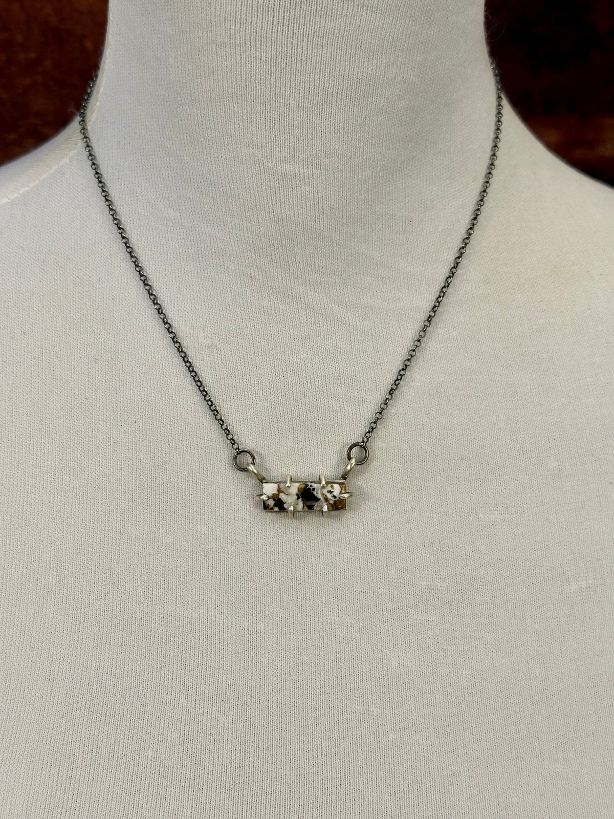 White Buffalo Crush Sterling Waterproof Bar Necklace