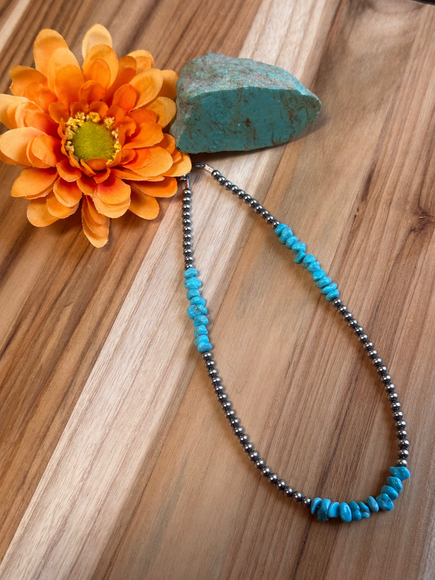 Sterling Pearls and Turquoise Chip Necklace