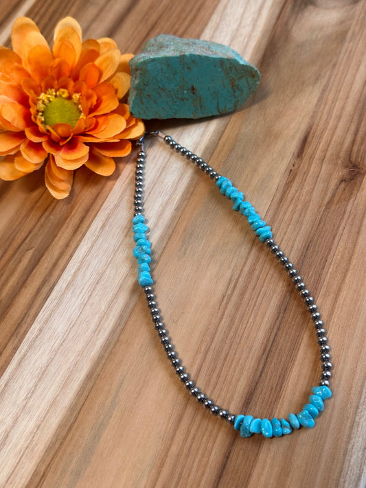 Sterling Pearls and Turquoise Chip Necklace