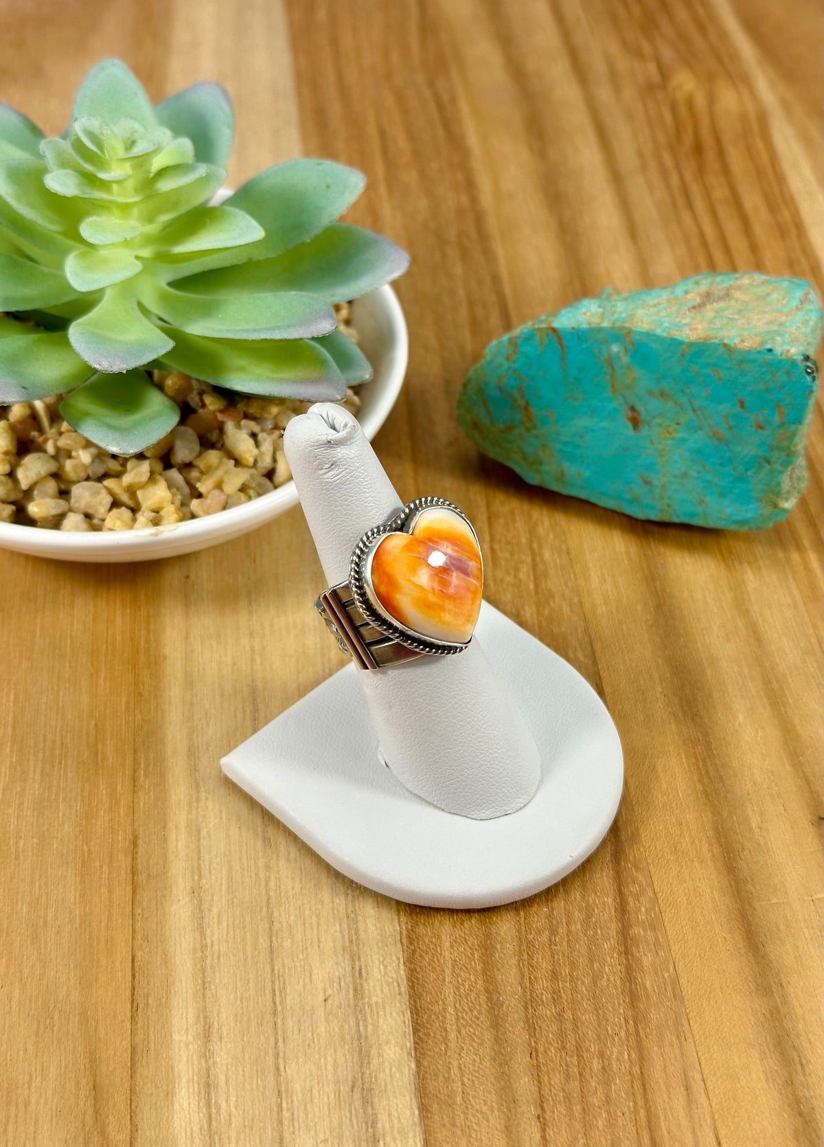 Orange Spiny Sterling Heart Ring