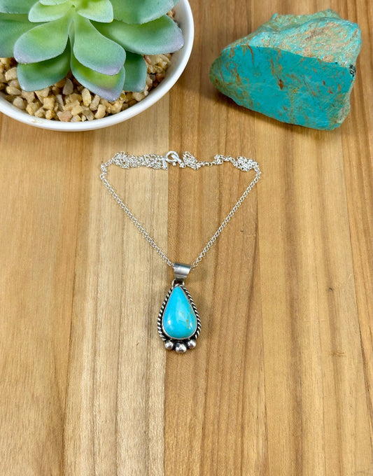 Kingman Turquoise Teardrop Pendant Necklace