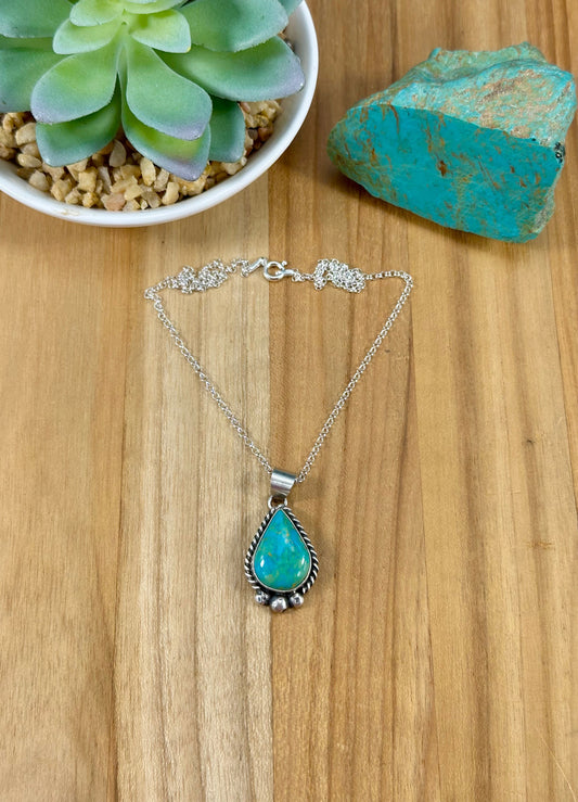 Kingman Turquoise Teardrop Pendant Necklace