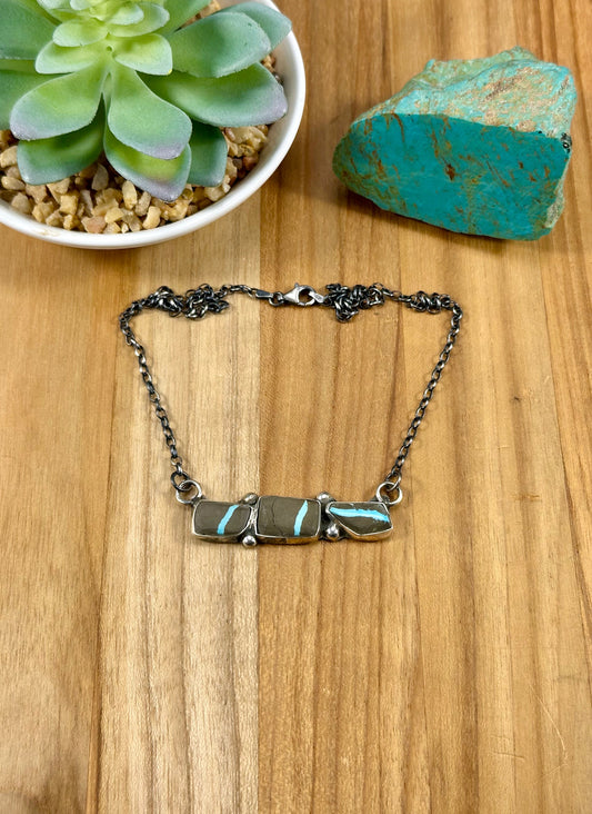 Blackjack 3 Stone Sterling Pendant Necklace