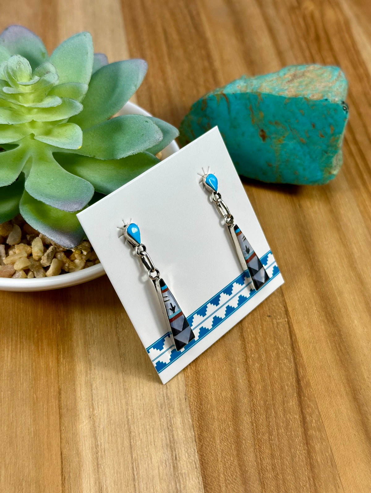 Multicolor Inlay Sterling Dangle Earrings