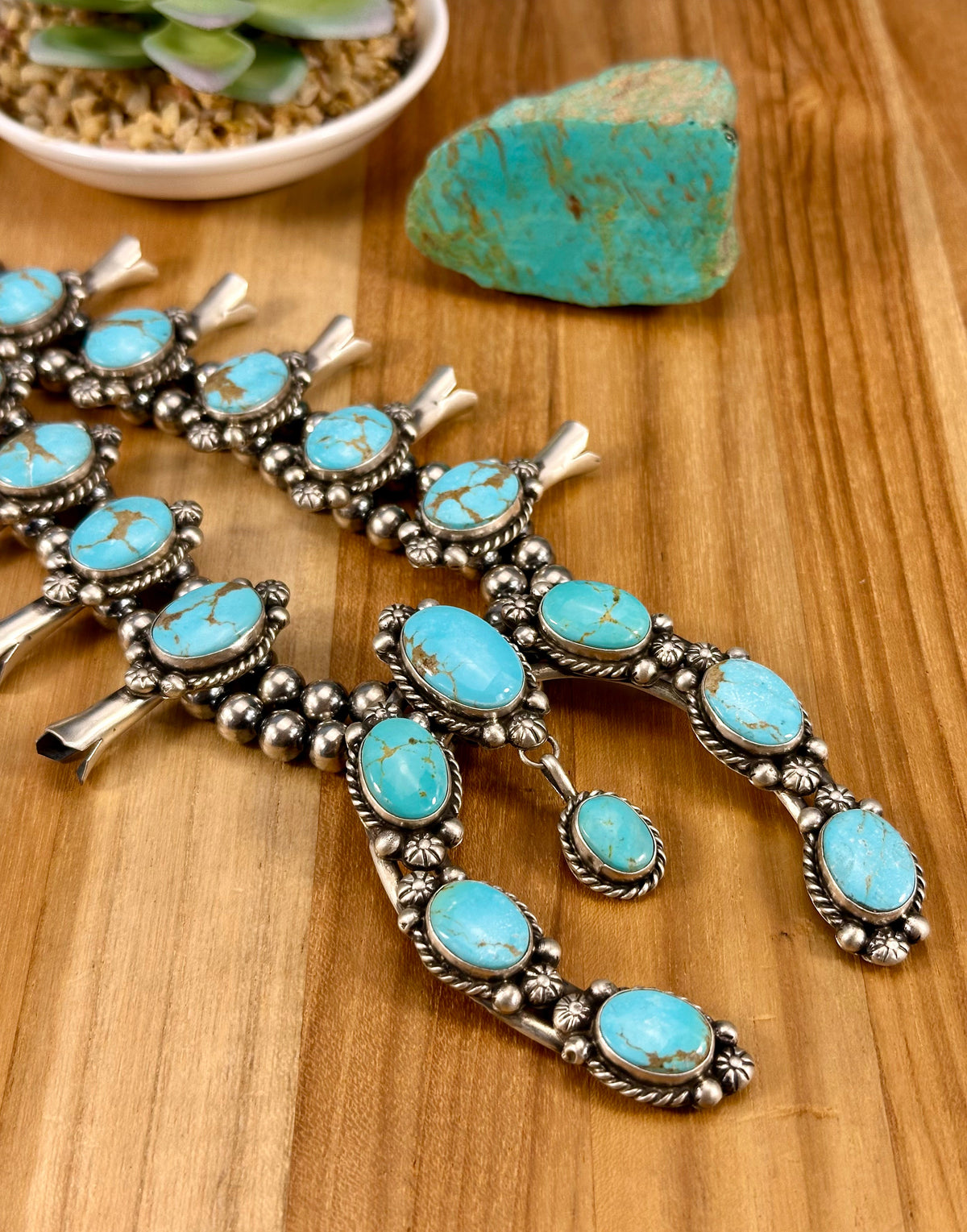 Kingman Turquoise Squash Blossom Necklace Set