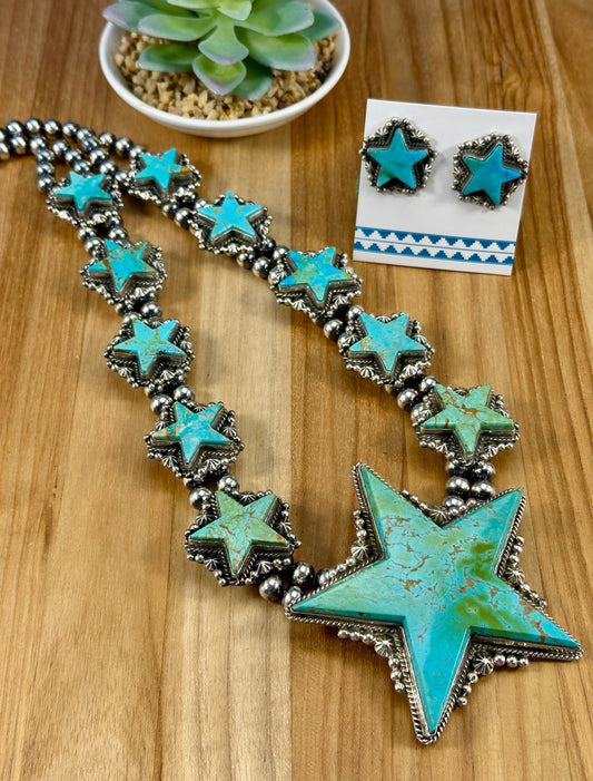 Kingman Turquoise Sterling Star Necklace Set