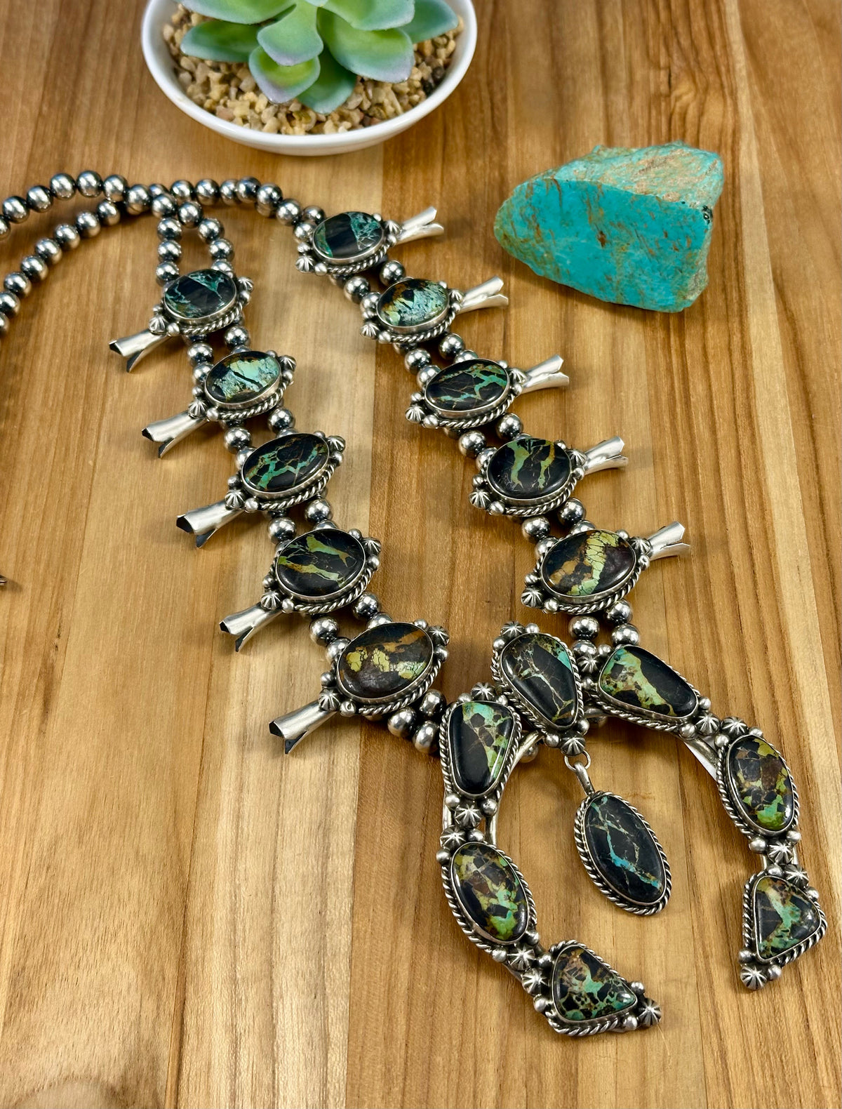 Blackjack Turquoise Squash Blossom Necklace Set