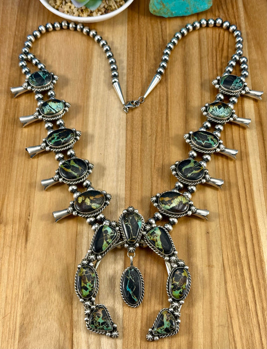 Blackjack Turquoise Squash Blossom Necklace Set