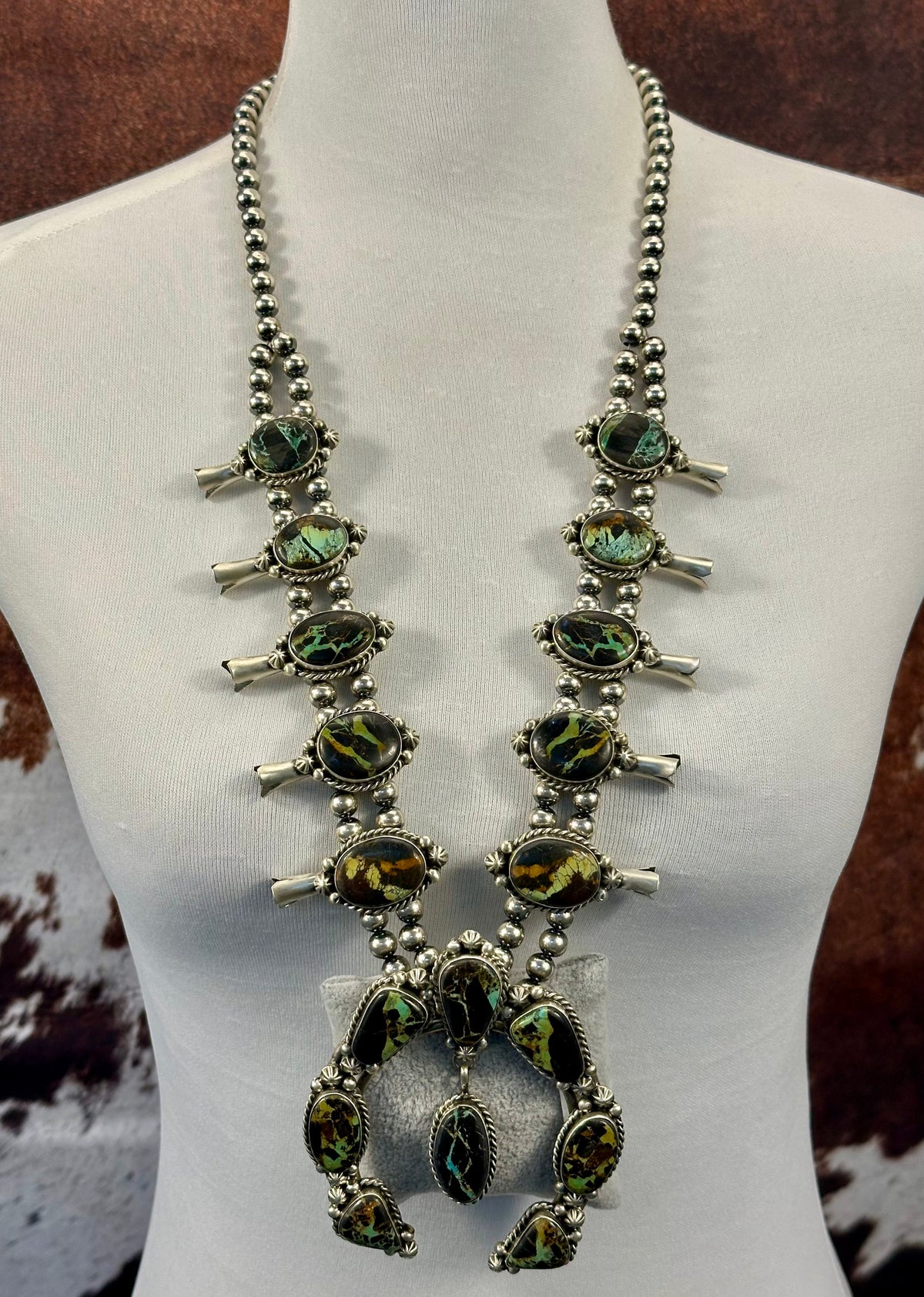 Blackjack Turquoise Squash Blossom Necklace Set