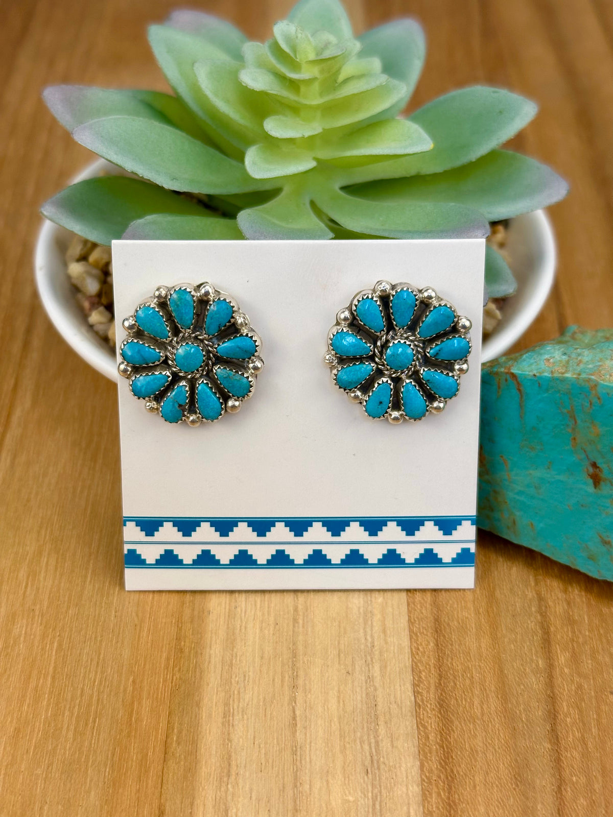 Kingman Turquoise Floral Cluster Earrings