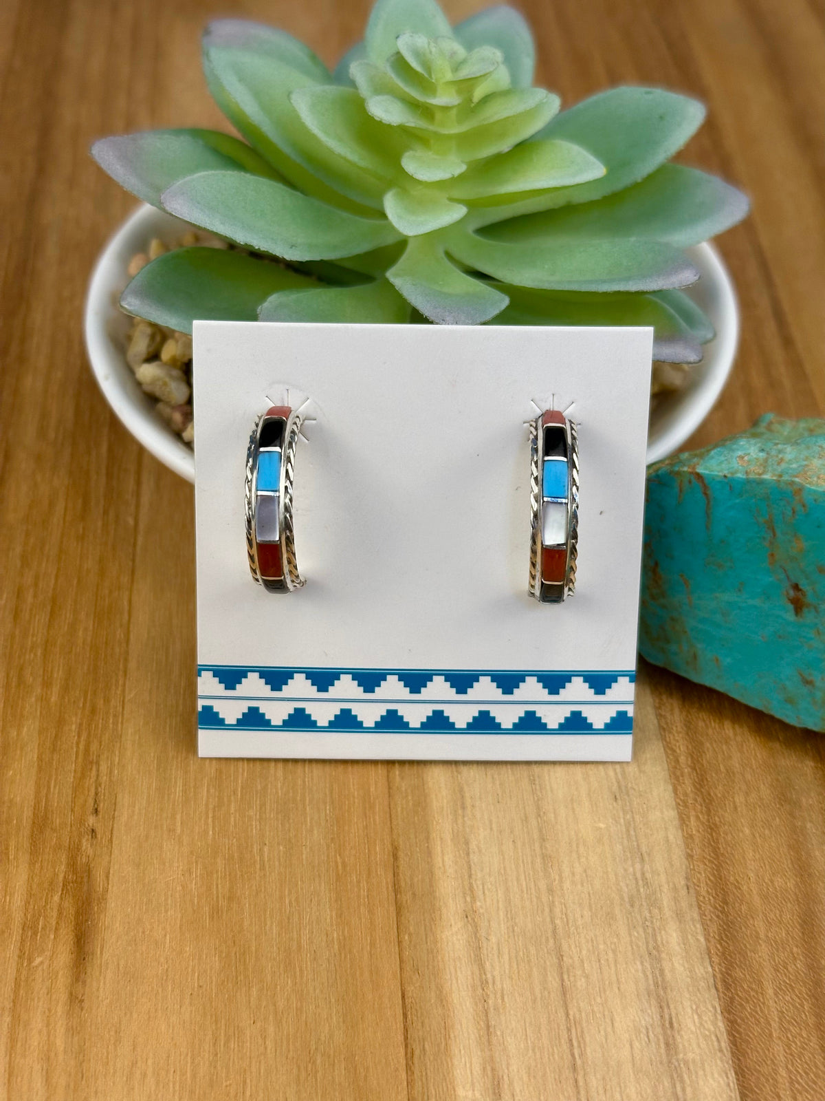 Multi Color Inlay Hoop Earrings