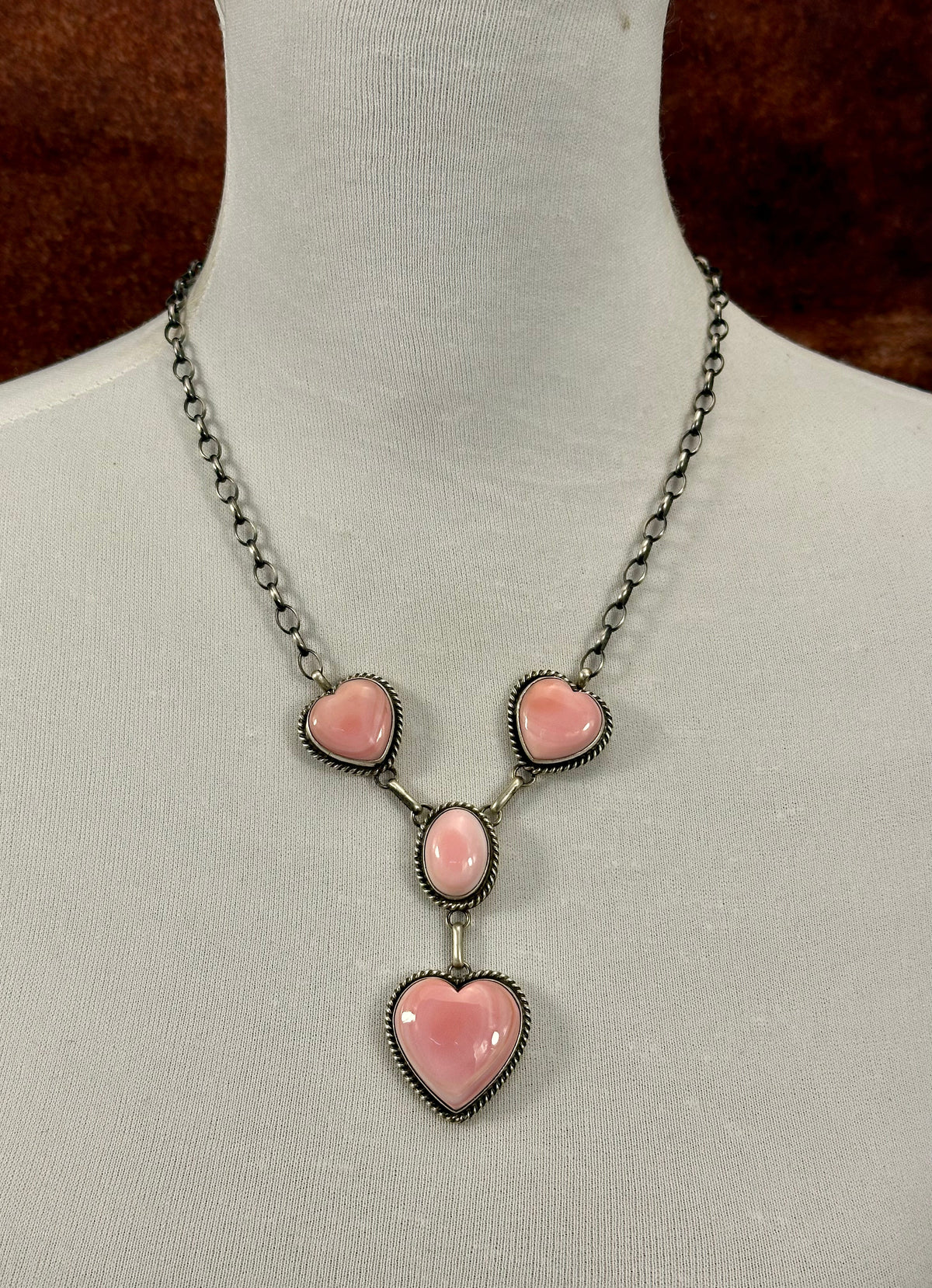 Pink Conch Heart Sterling Lariat Set