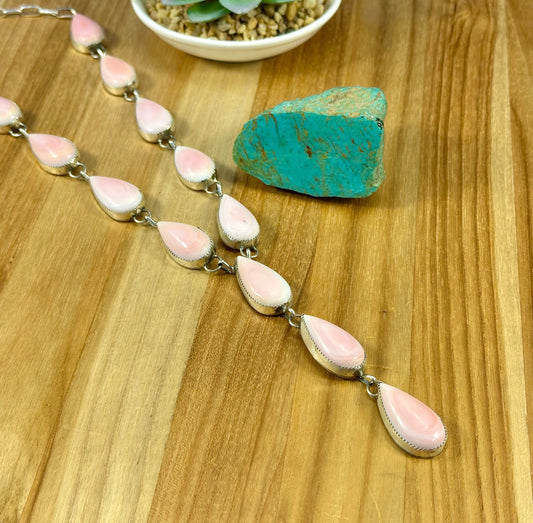 Pink Conch Teardrop Sterling Lariat Set