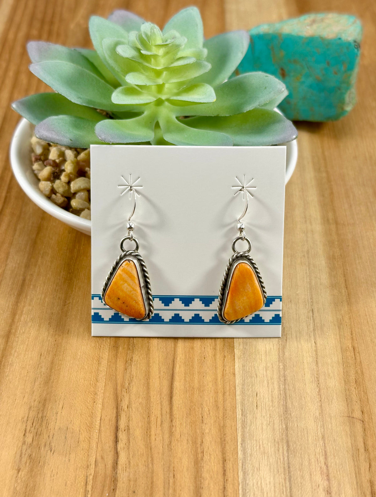 Orange Spiny Triangle Dangle Earrings