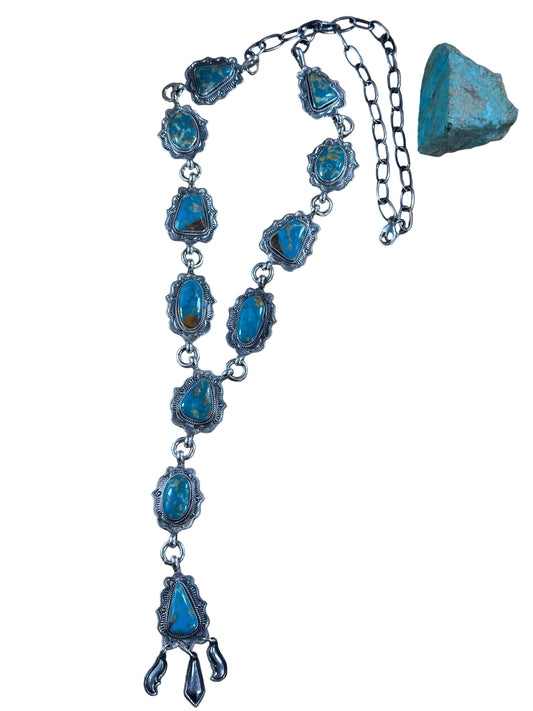 Kingman Turquoise  11 Stone Lariat Necklace