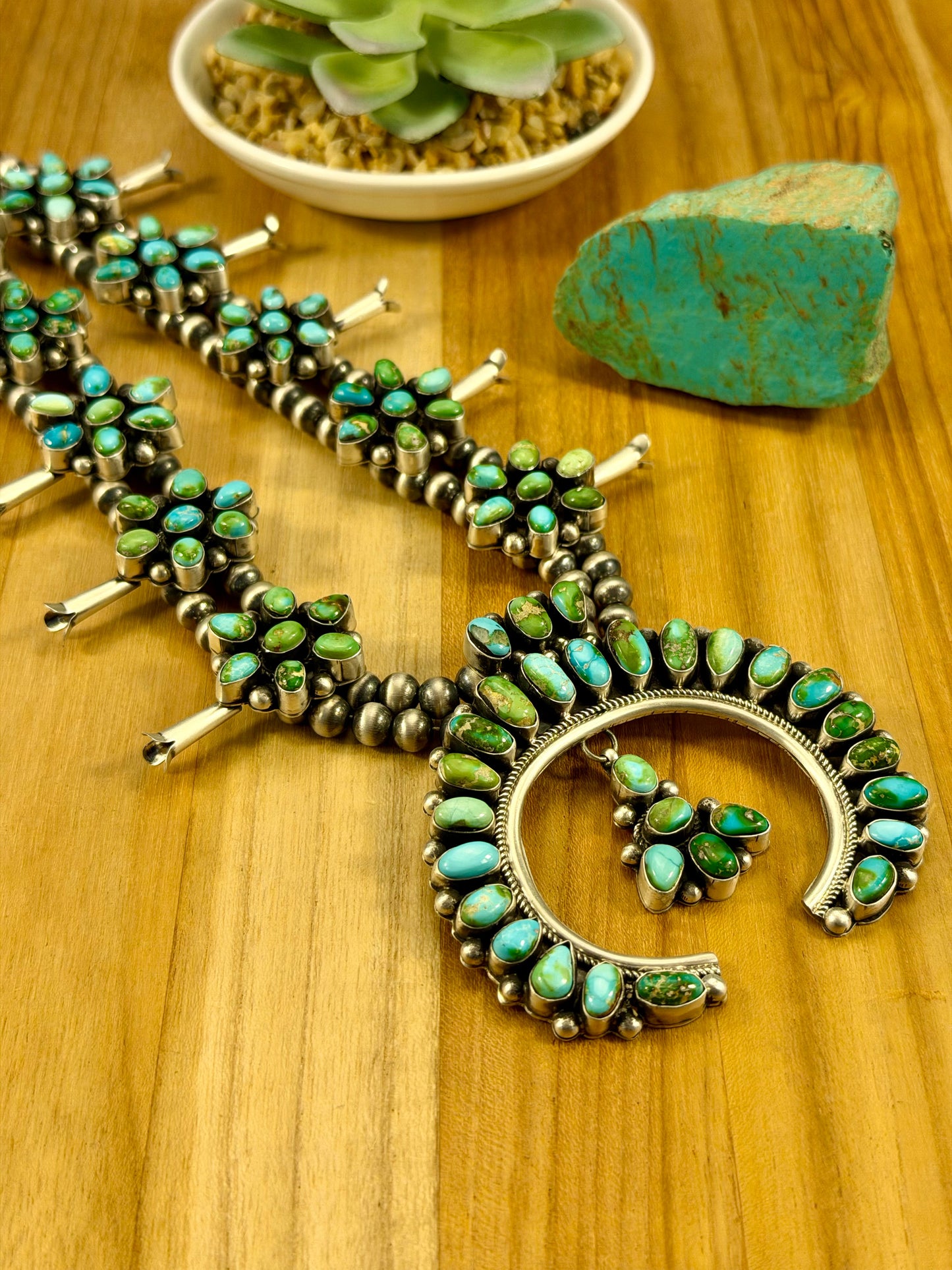 Sonoran Gold Turquoise Squash Blossom Necklace Set