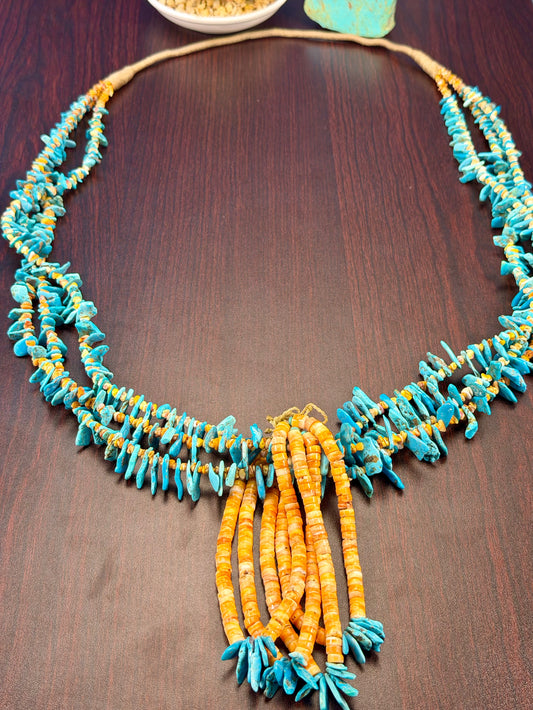 Kingman Turquoise & Orange Spiny Jacla Necklace
