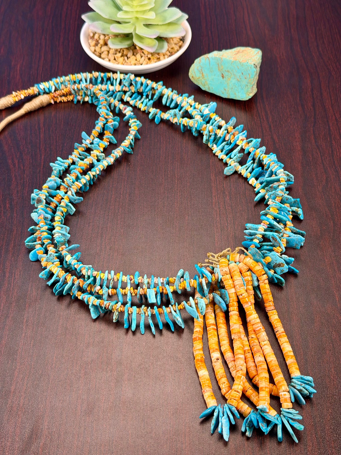 Kingman Turquoise & Orange Spiny Jacla Necklace