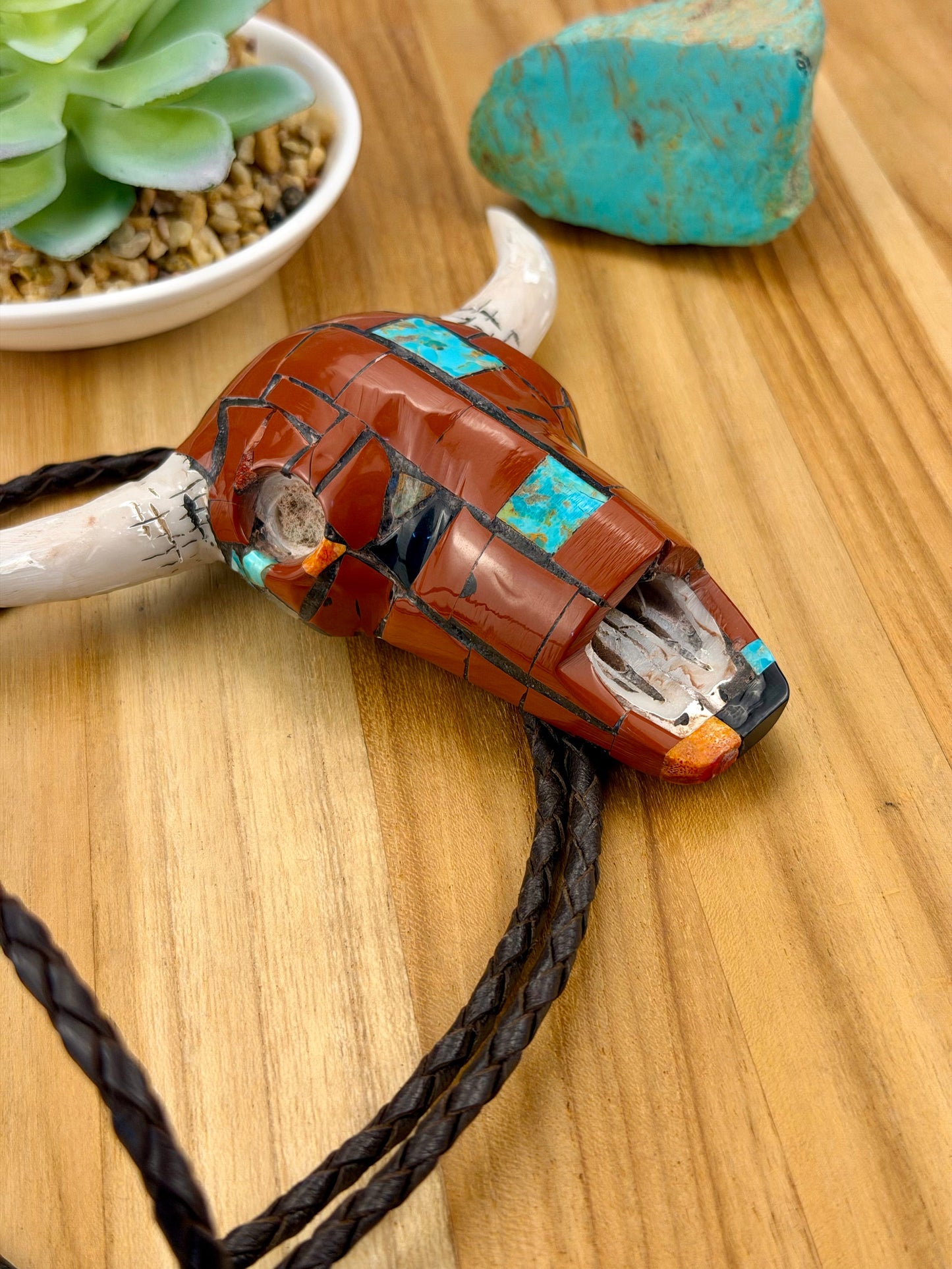 Multi Stone Inlay Skull Bolo