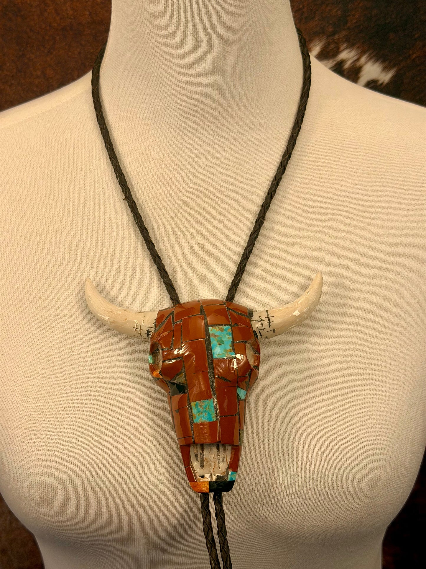 Multi Stone Inlay Skull Bolo
