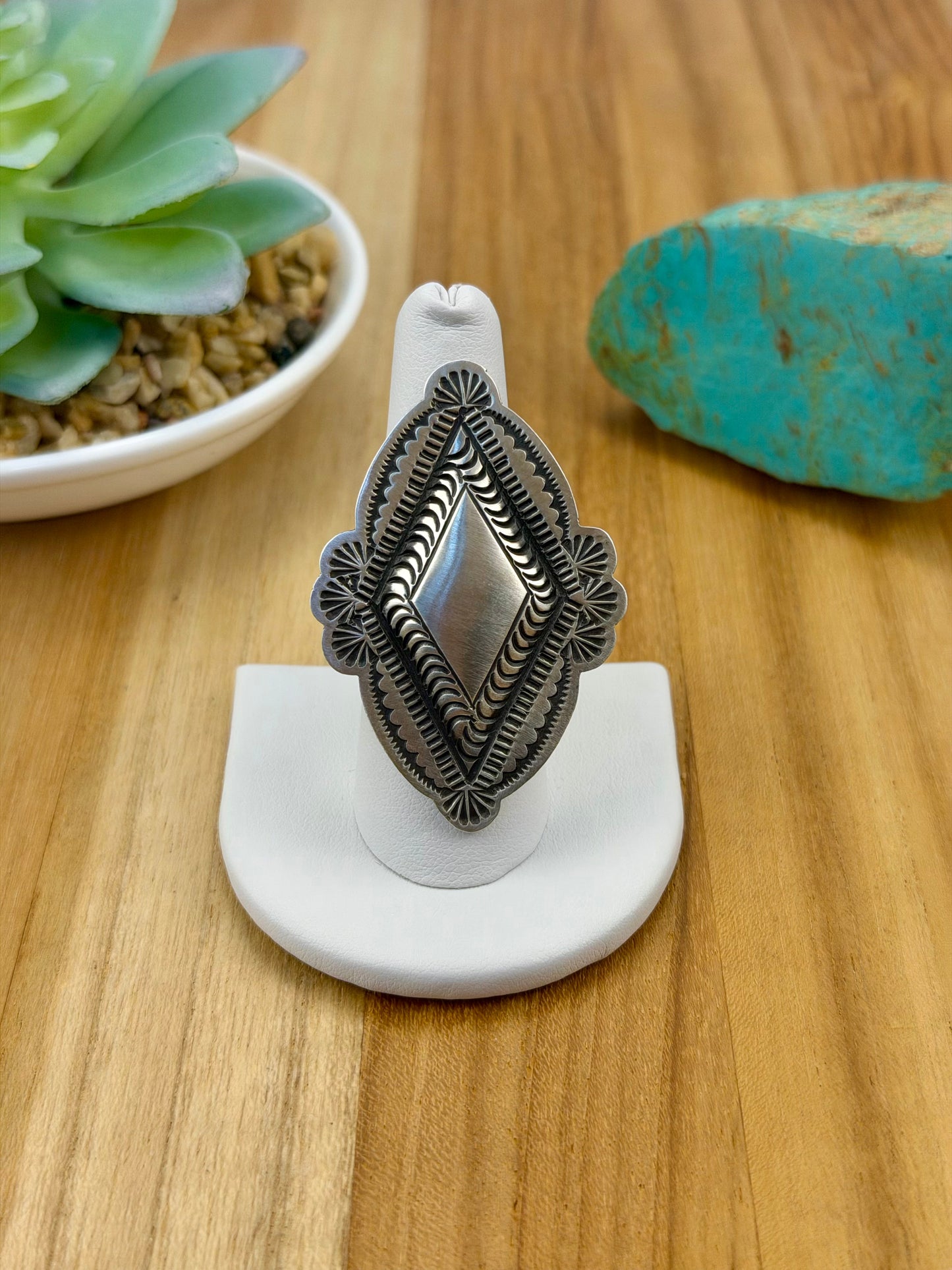 Sterling Silver Diamond Concho Ring