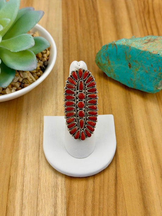 Coral Cluster Sterling Silver Ring