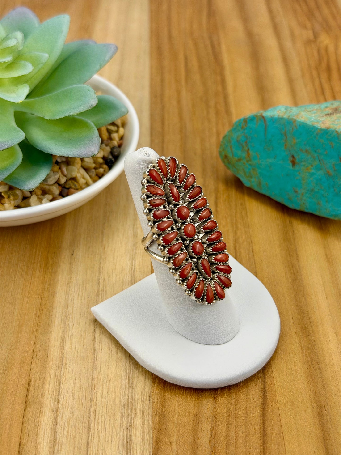Coral Cluster Sterling Silver Ring