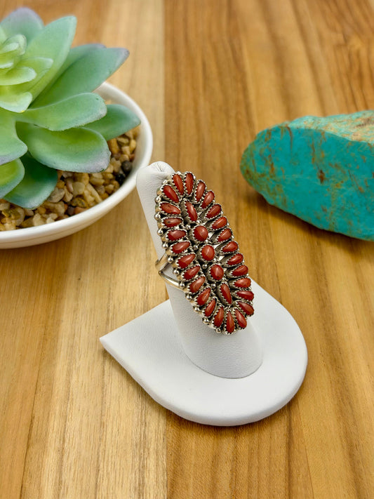Coral Cluster Sterling Silver Ring