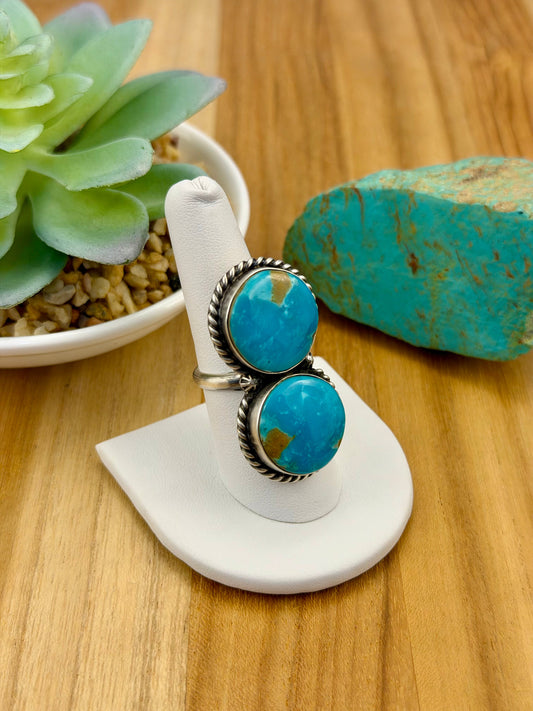 Kingman Turquoise 2 Stone Sterling Ring