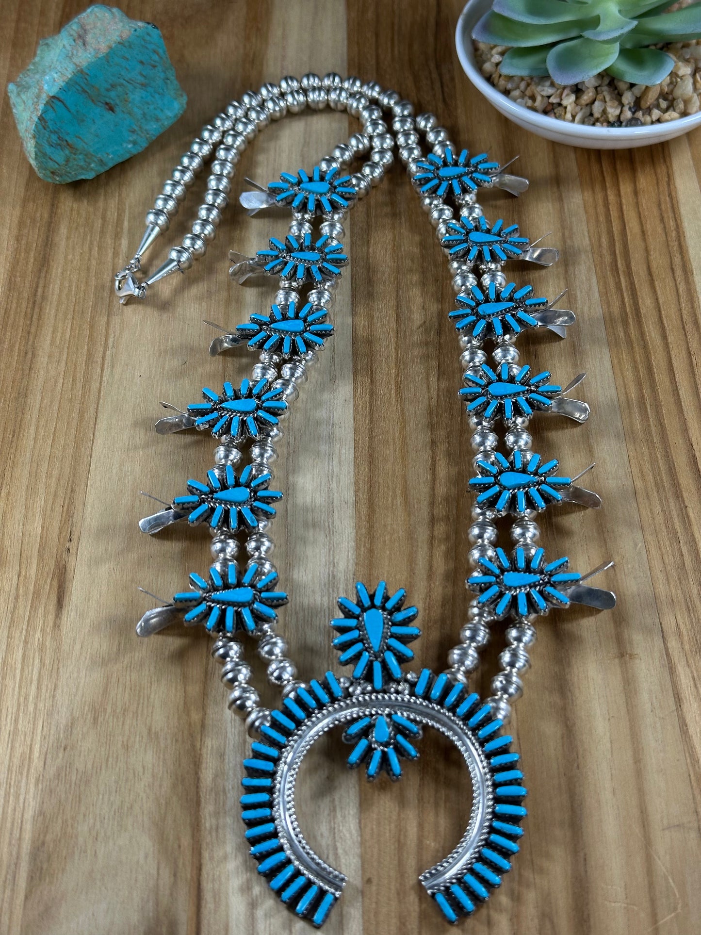 Kingman Turquoise Needle Squash Necklace