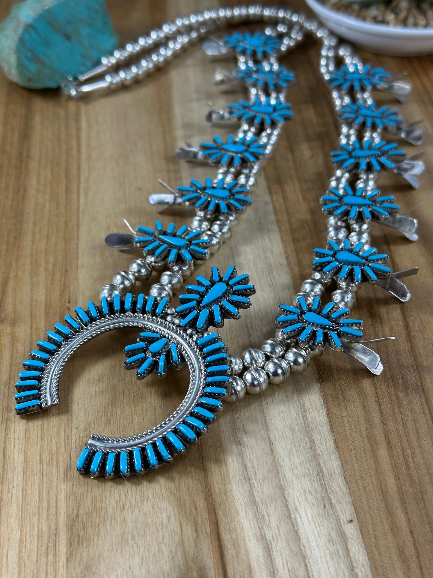 Kingman Turquoise Needle Squash Necklace