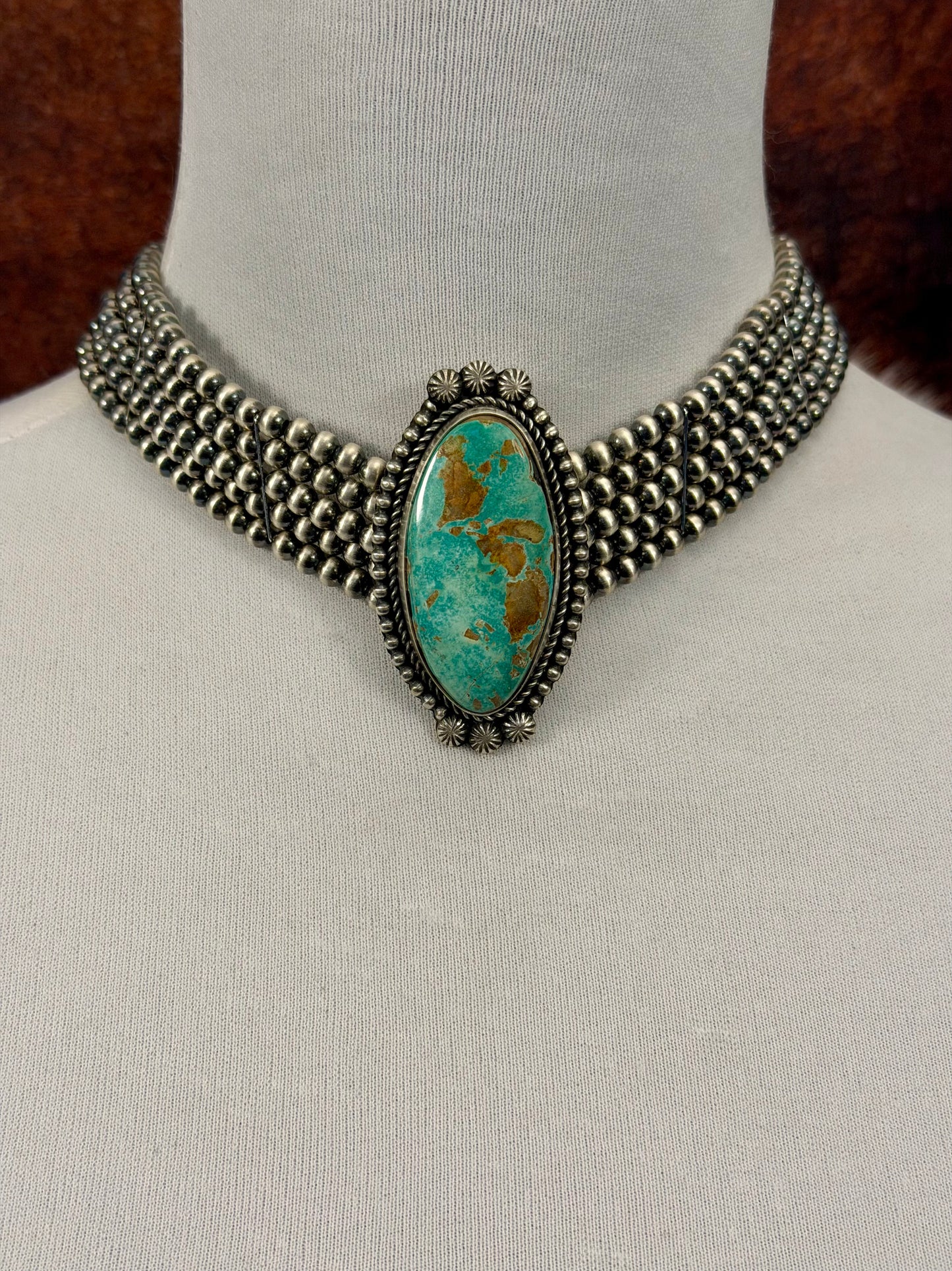 Royston Turquoise Multi Strand Pearl Choker
