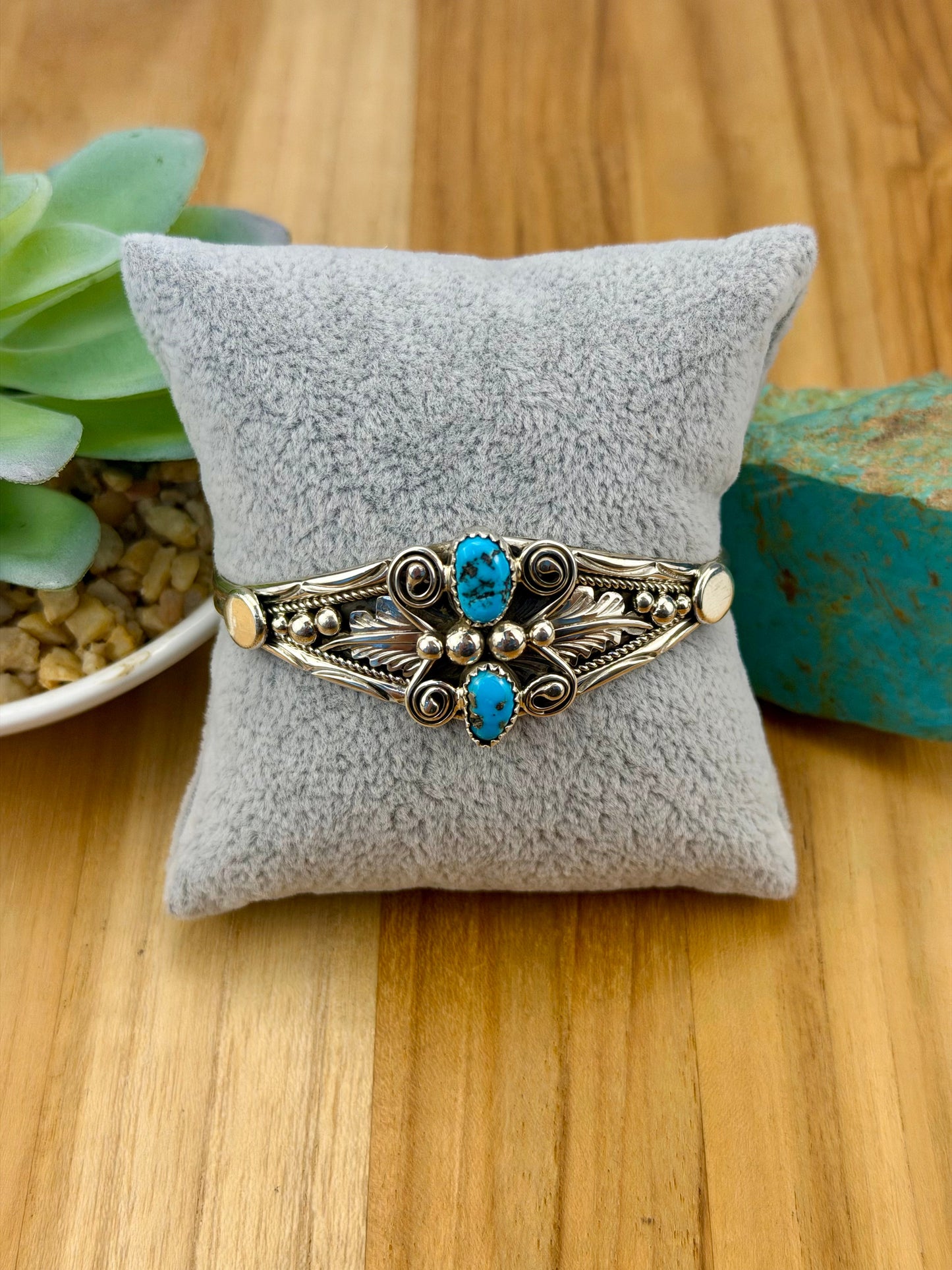 Kingman Turquoise 2 Stone Sterling Cuff